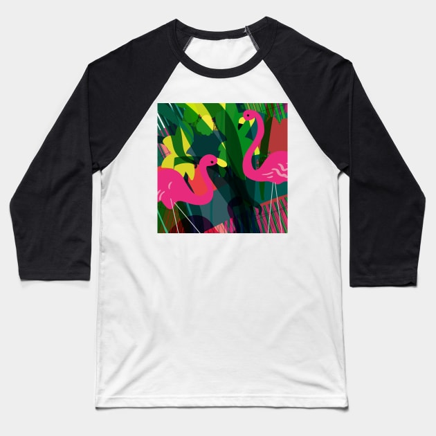 Gossiping flamingos Baseball T-Shirt by juliechicago